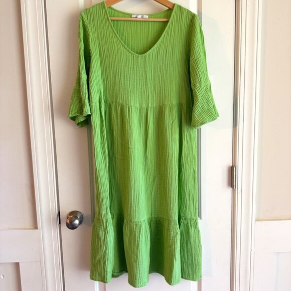 Parker and Rowe Gauze Tier Dress Green Bell Sleeve Cotton Size S - Picture 1 of 5